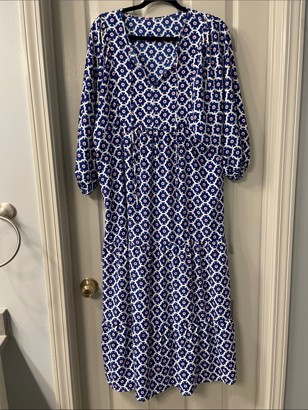 Blue & White Geometric Maxi Dress